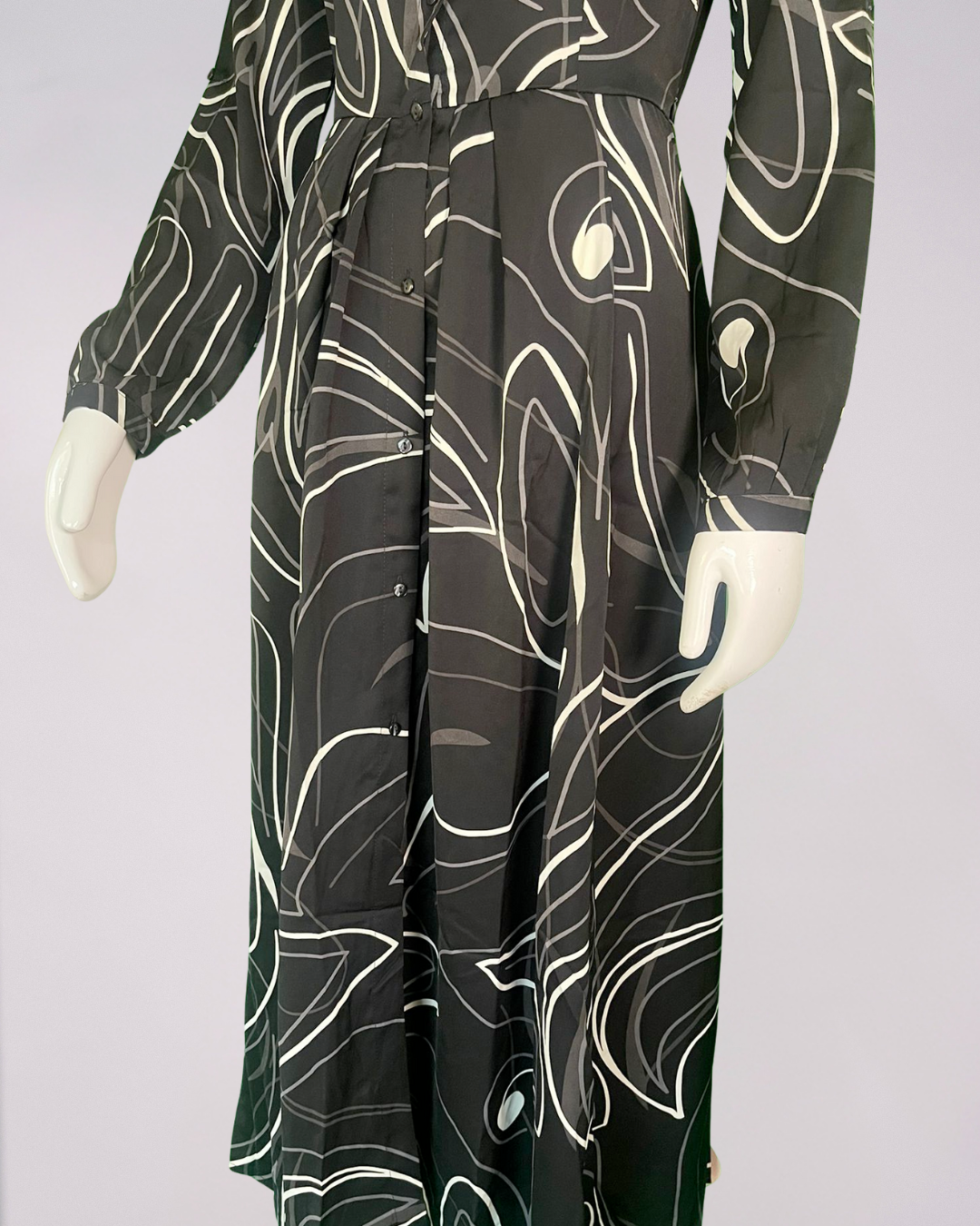 Black and Ivory Print Maxi Shirt Dress