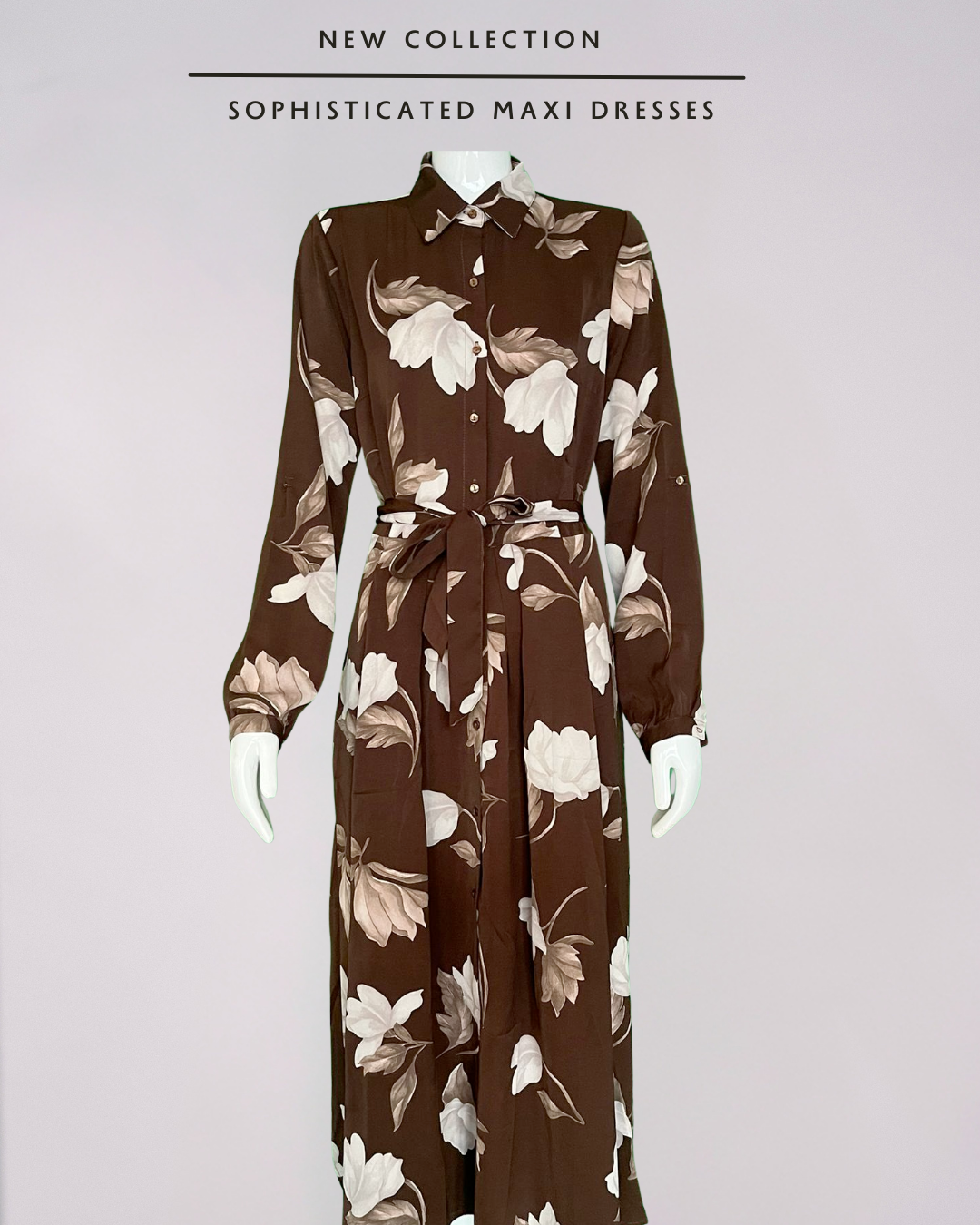 Chocolate and Cream Print Maxi Shirt Dress