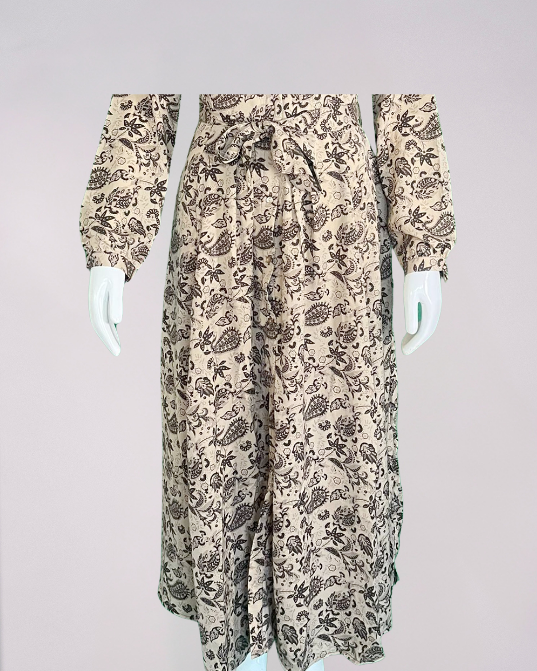 Beige and Brown Print Maxi Dress