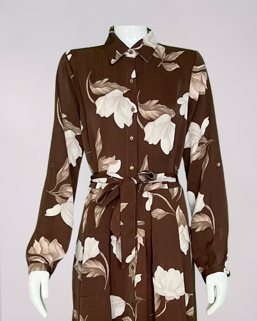 Chocolate and Cream Print Maxi Shirt Dress