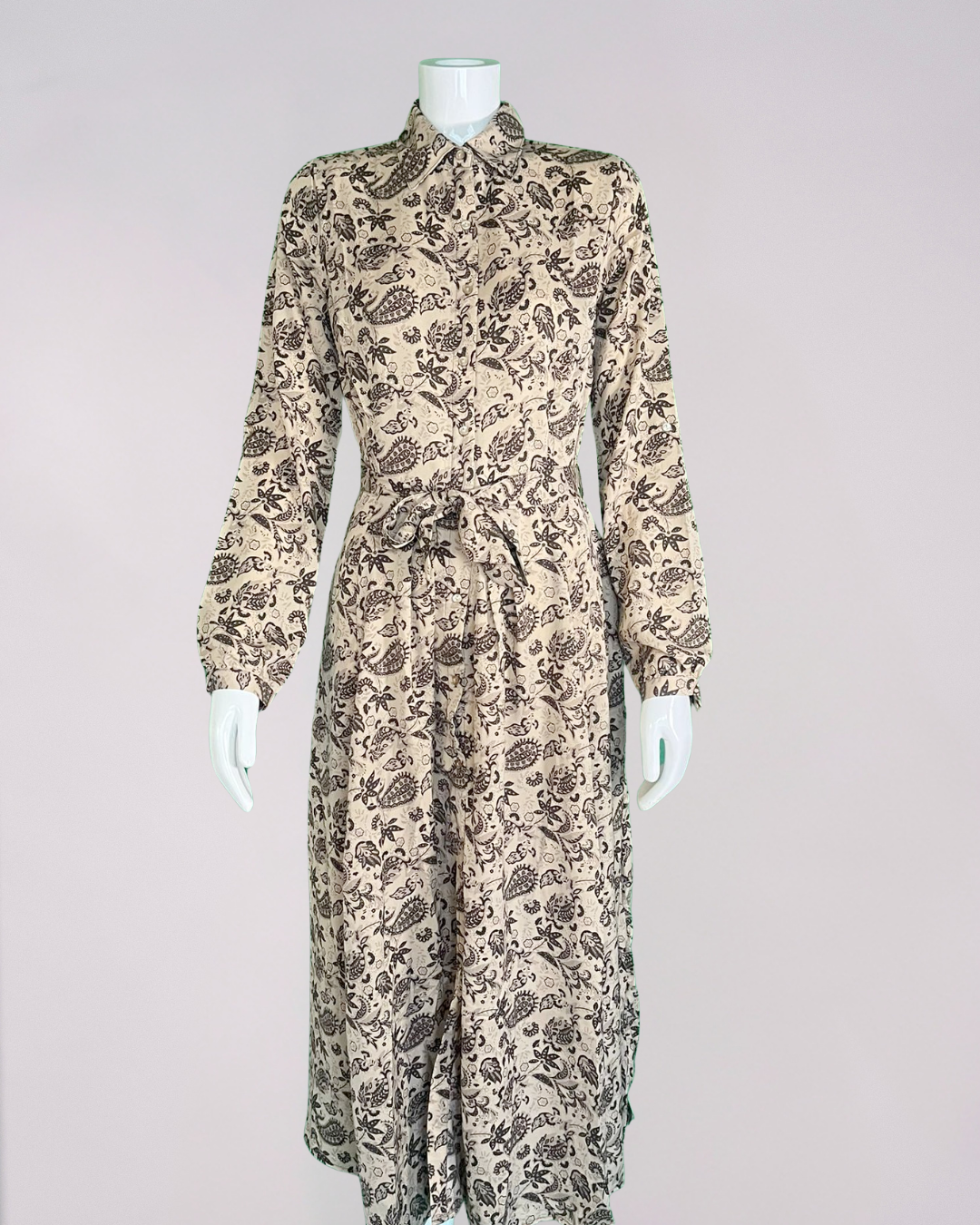 Beige and Brown Print Maxi Dress