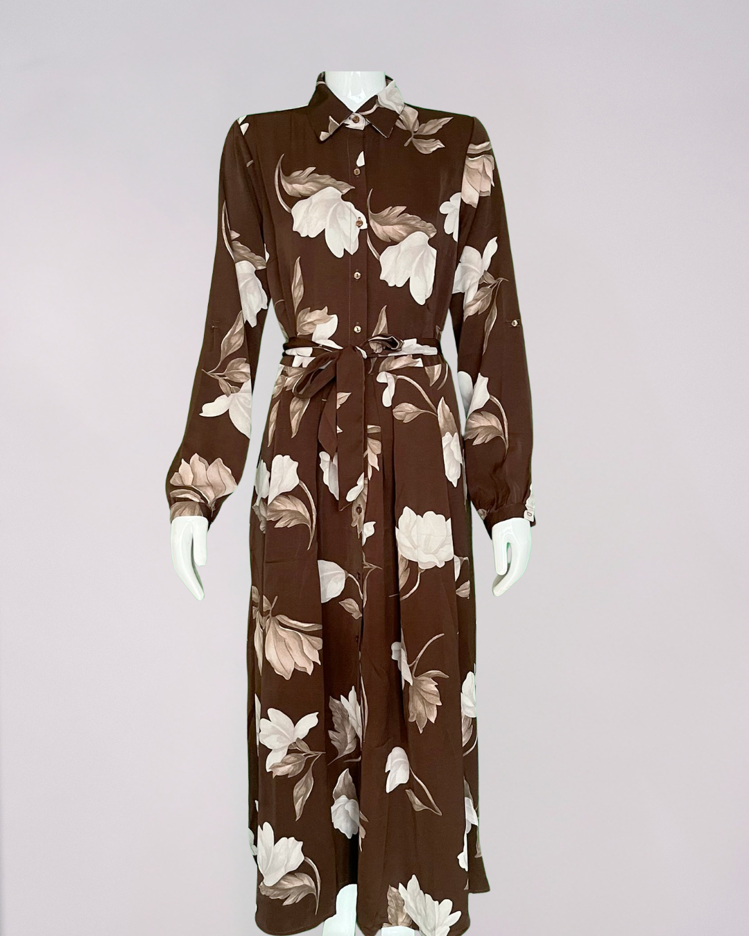 Chocolate and Cream Print Maxi Shirt Dress