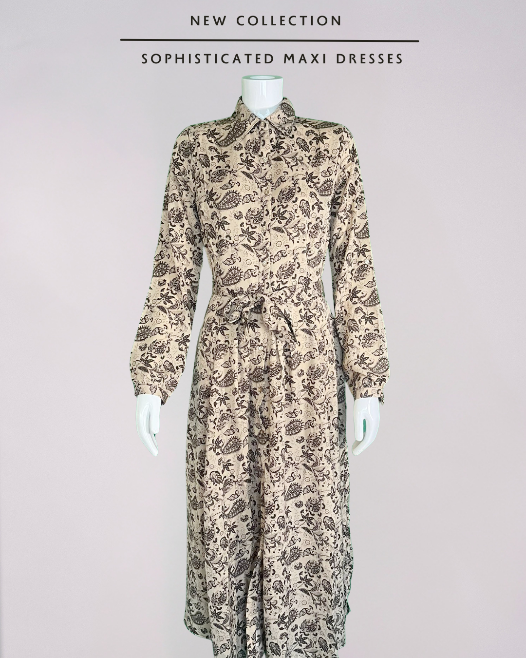 Beige and Brown Print Maxi Dress