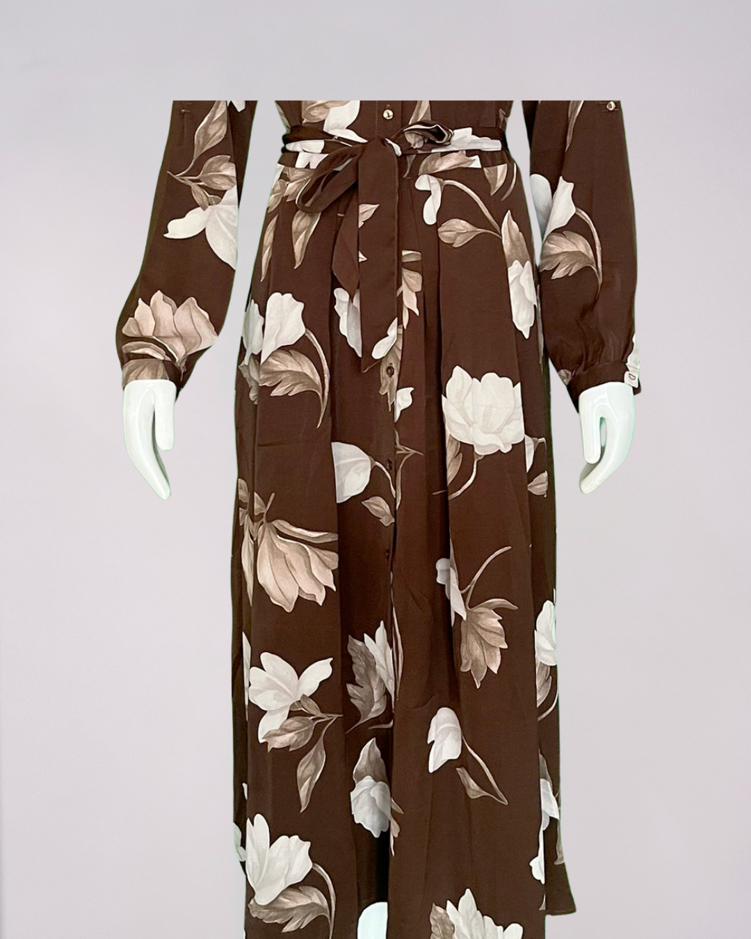 Chocolate and Cream Print Maxi Shirt Dress