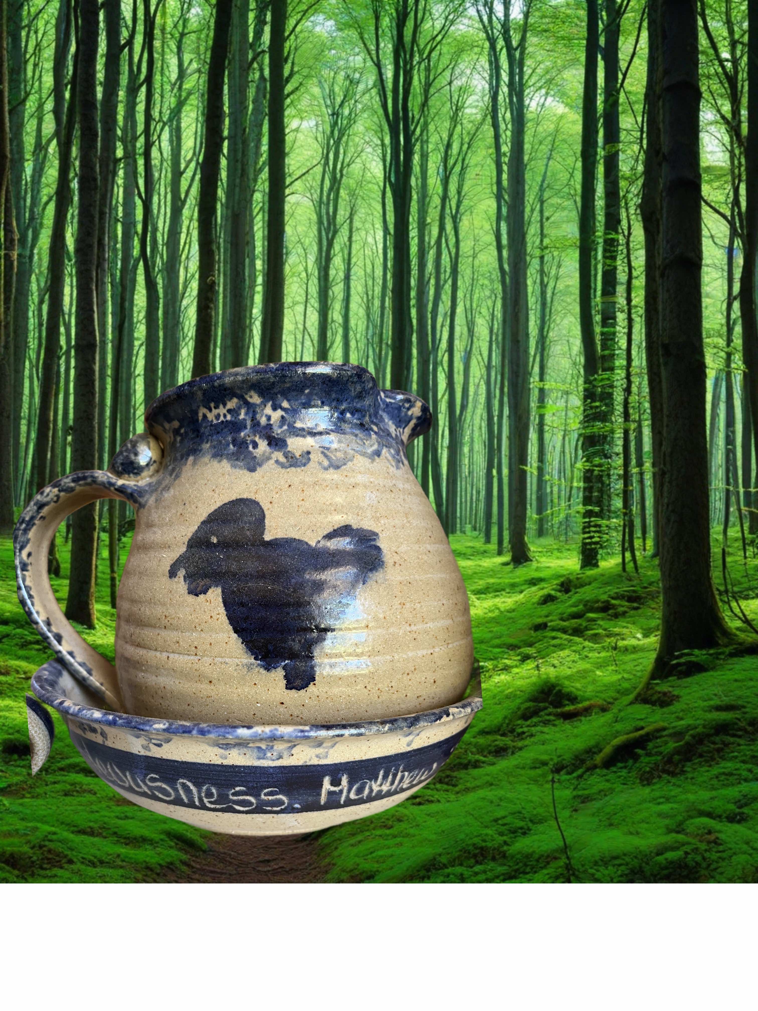 Pottery Pitcher & Bowl with Scripture