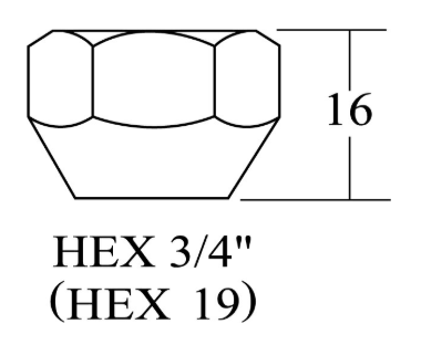 Open End Lug Nut - 19HEX, 16L