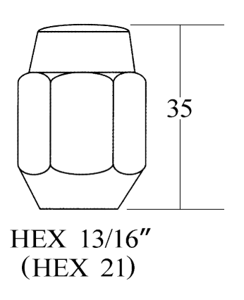 Closed End Lug Nut - 21HEX, 31L/35L