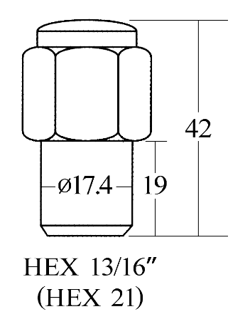 Closed End Mag Shank Lug Nut - 21HEX, 42L