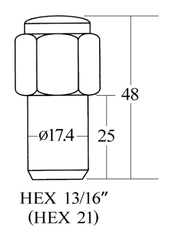Closed End Mag Shank Lug Nut - 21HEX, 48L
