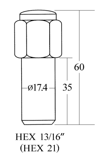 Closed End Mag Shank Lug Nut - 21HEX, 60L