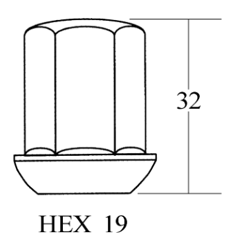 Closed End Bulge Lug Nut - 19HEX, 32L, For Porsche