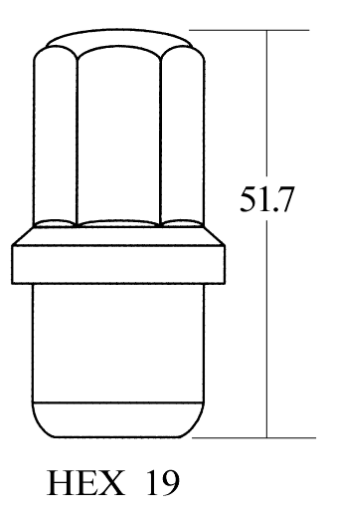 Closed End Mag Shank Lug Nut - 19HEX, 51.7L - for Peugeot