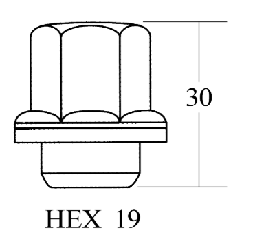 Closed End Bulge Mag Shank Lug Nut - 19HEX, 30L