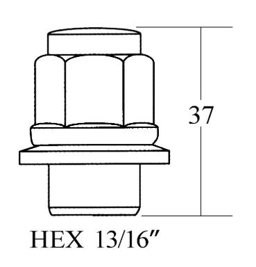 Closed End Mag Shank Lug Nut - 13/16"HEX, 37L