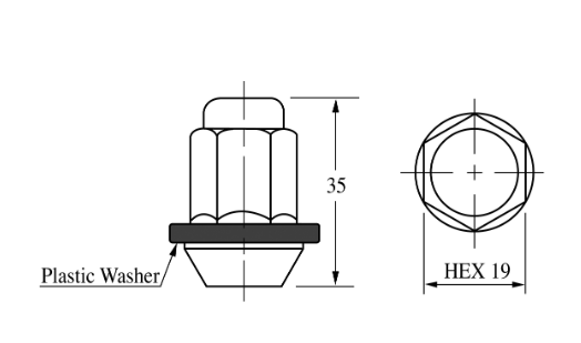 Closed End Lug Nut - 19HEX, 35L