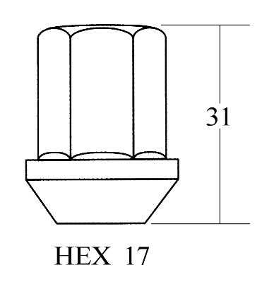 Closed End Lug Nut - 17HEX, 31L