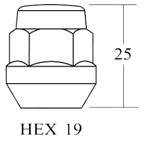Closed End Lug Nut - 19HEX, 25L