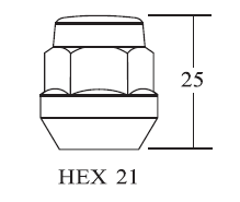 Closed End Lug Nut - 21HEX, 25L