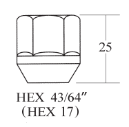 Open End Lug Nut - 17HEX, 16L/18L/21L/25L