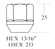 Open End Lug Nut - 21HEX, 25L