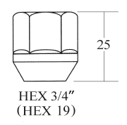 Open End Lug Nut - 19HEX, 16L/21L/25L