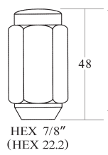 Closed End Lug Nut - 22.2HEX, 48L