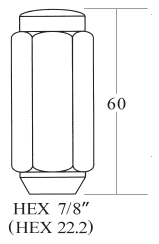 Closed End Lug Nut - 22.2HEX, 60L