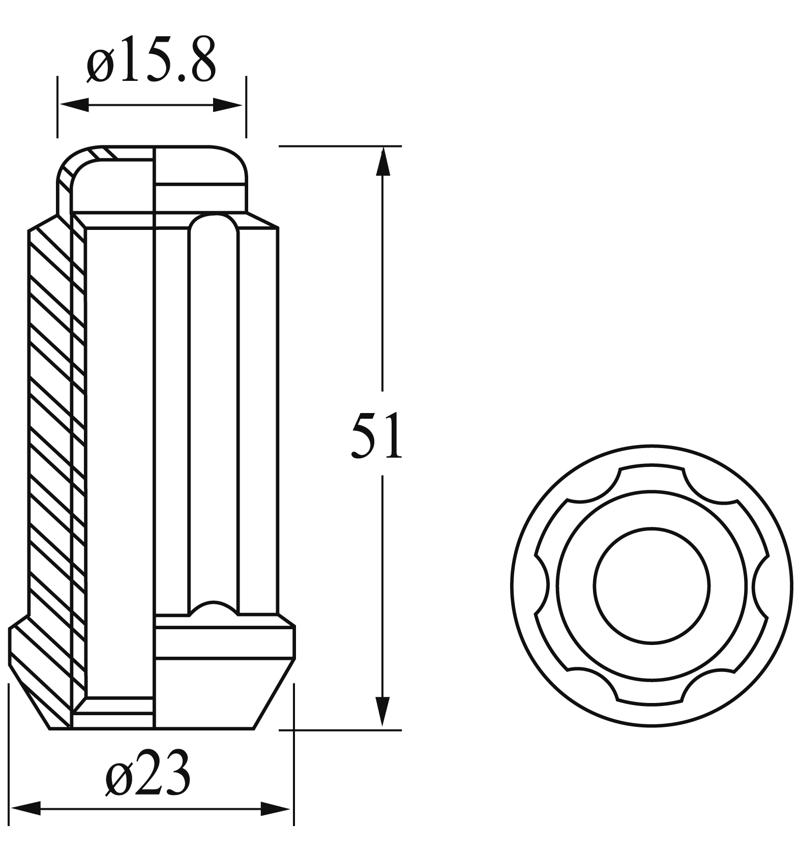 Closed End Lug Nut - Spline, 51L