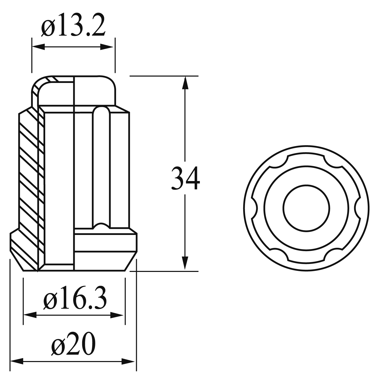 Closed End Lug Nut - Spline, 34L