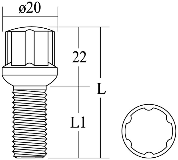 Wheel Bolts - Spline - For Most Aftermarket Wheels
