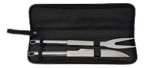 Kit Set Asado Parillero Cuchillo Y Tenedor Acero Con Estuche