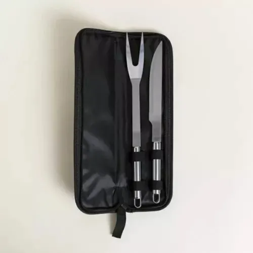 Kit Set Asado Parillero Cuchillo Y Tenedor Acero Con Estuche