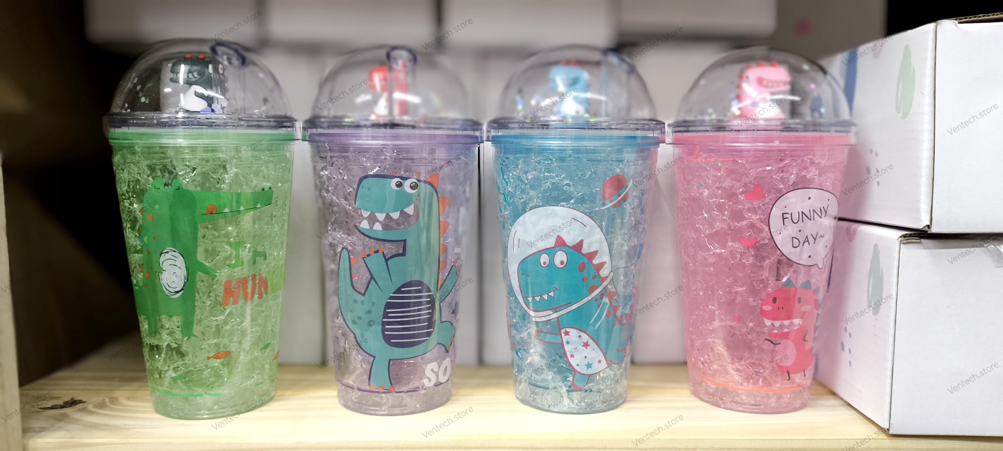 VASO GLITTER CON SORBETE DINOS -