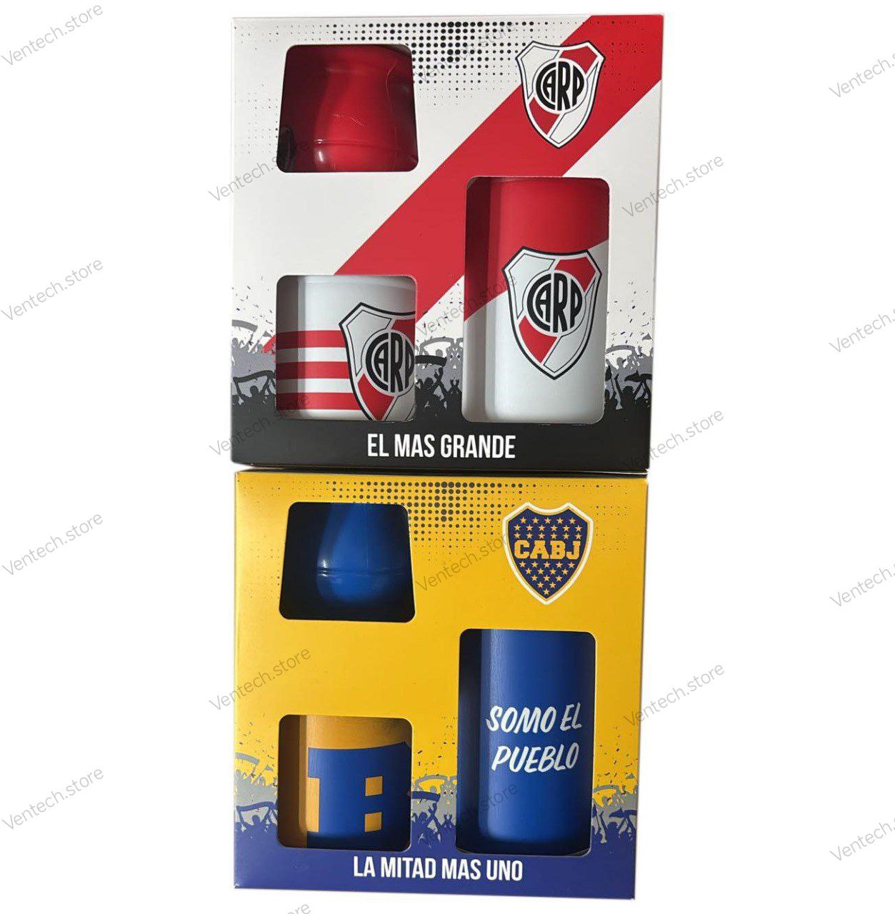 Set de mates de fútbol River Plate y Boca Juniors