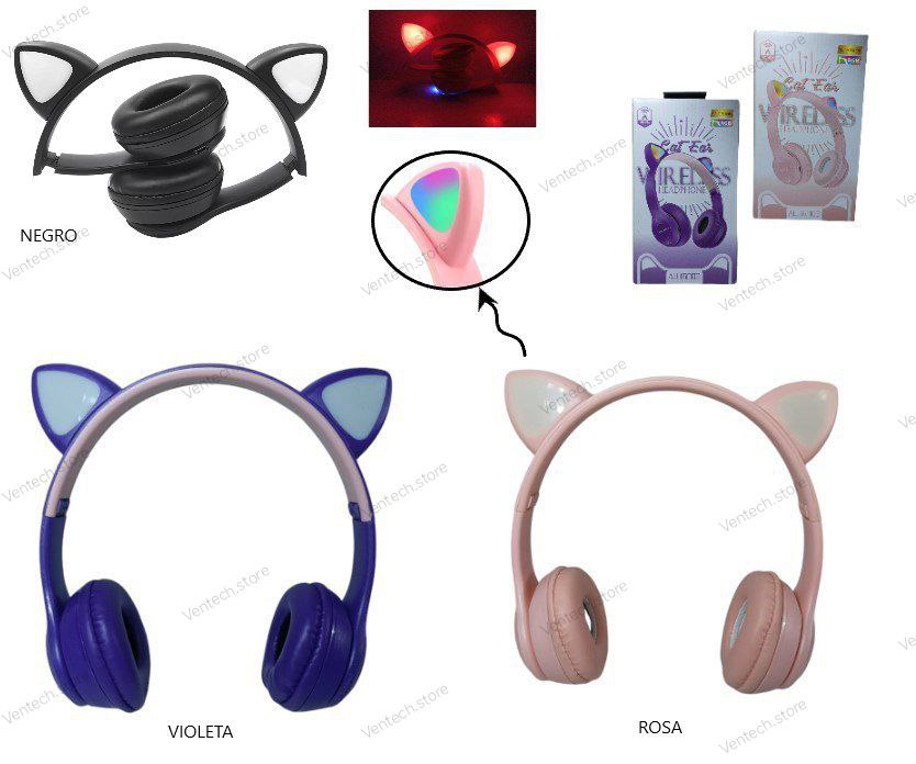 Audífonos con orejas de gato LED