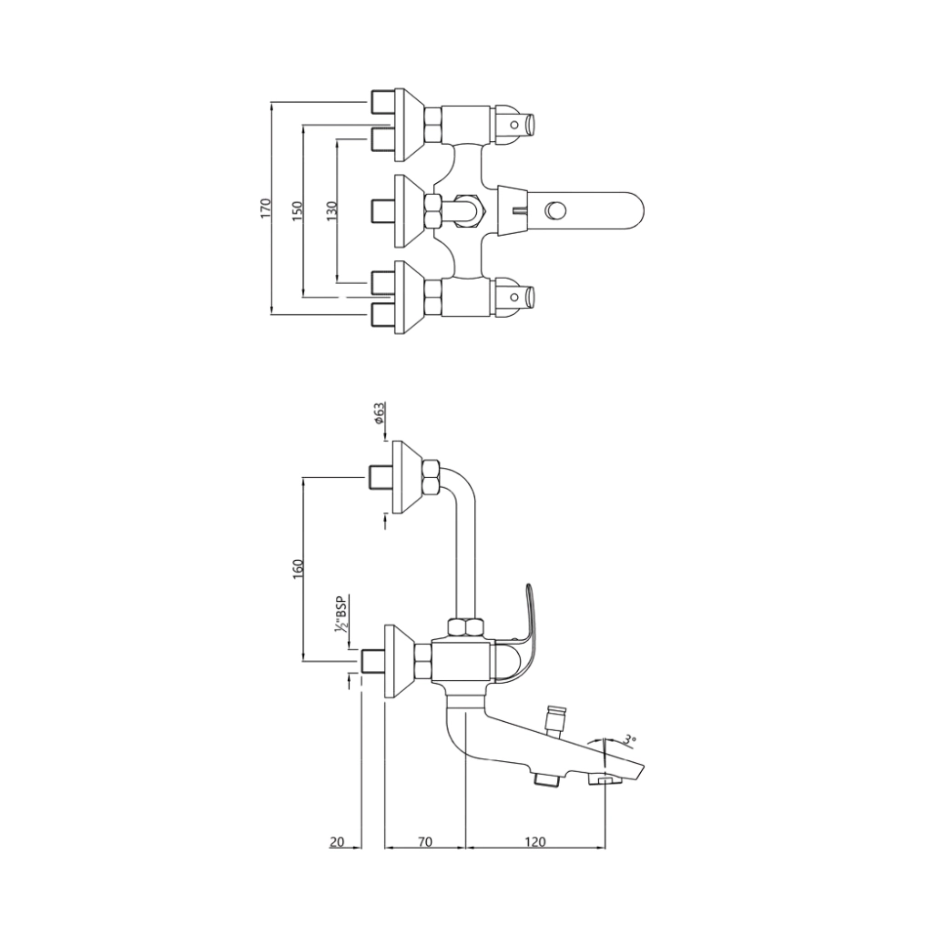 Essco (by Jaquar) Orbit Series 3in1 Wall Mixer  - Luxur Studio Kitchen & Bathroom Fittings