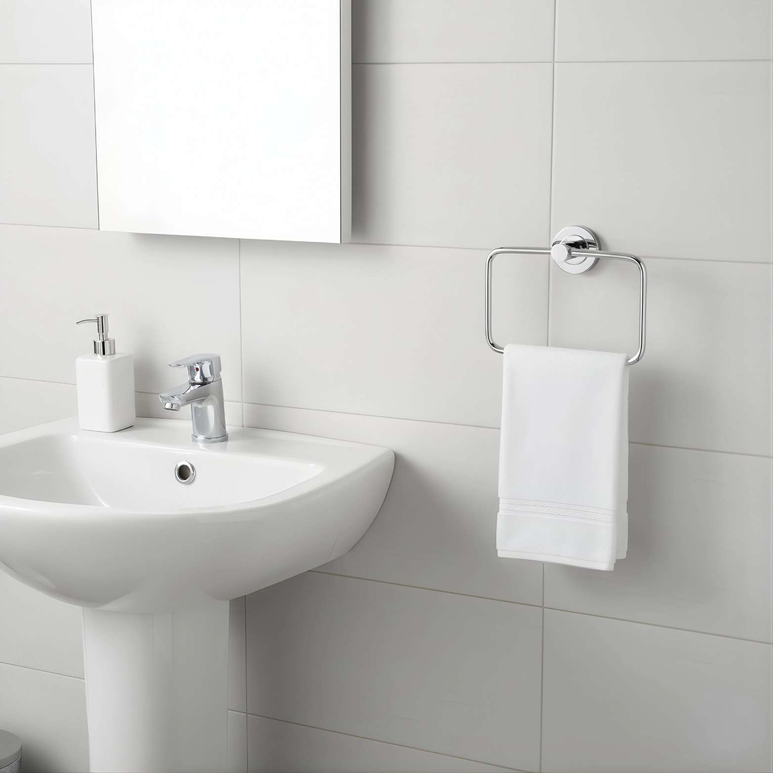 SS Rectangular Towel Ring (Chrome Finish) - Luxur Studio Bathroom & Kitchen Accessories