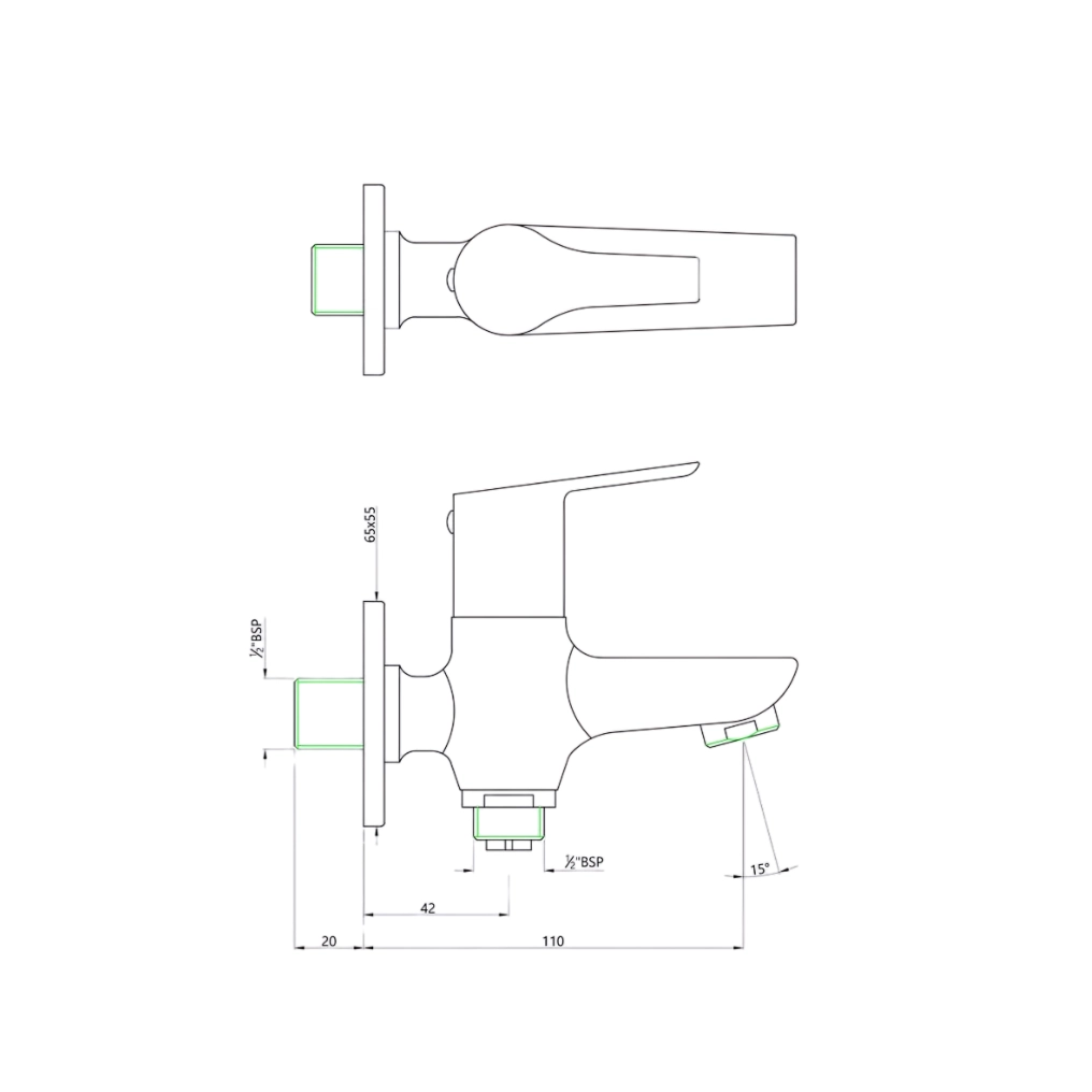 Essco (by Jaquar) Aspire Series 2in1 Wall Tap / Bib Cock - Luxur Studio Kitchen & Bathroom Fittings