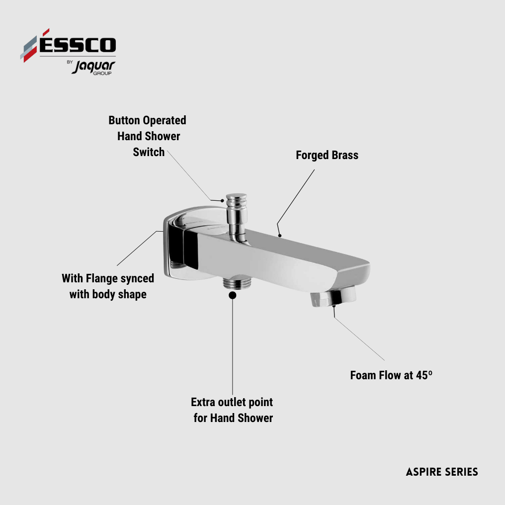 Essco (by Jaquar) 2in1 Bath Tub Spout with extra button for hand shower - Luxur Studio Kitchen & Bathroom Fittings