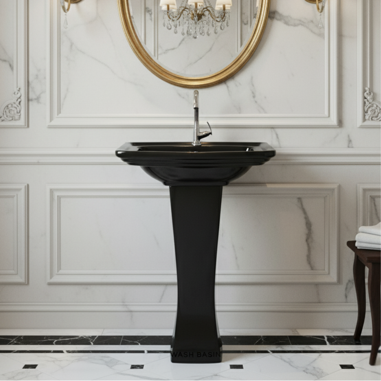 Sofia Black - Super Glazed Black Pedestal Basin by Luxur Studio