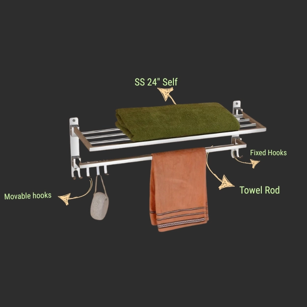 SS Dual Folding Rack 24" (Square) - Luxur Studio Kitchen & Bathroom Fittings