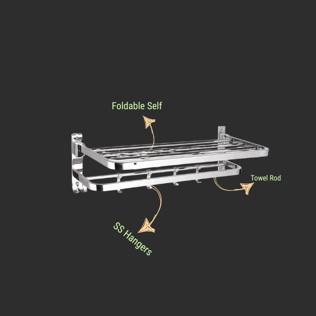 SS Dual Folding Towel Rack 24" - Luxur Studio Kitchen & Bathroom Fittings