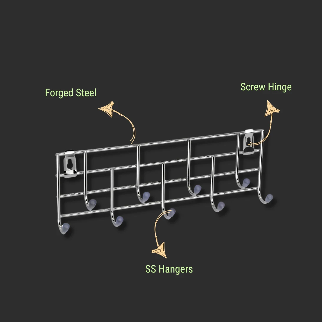 Stainless Steel Wall Mounted Hanger with 9 Hooks – Luxur Studio Kitchen & Bathroom Fittings