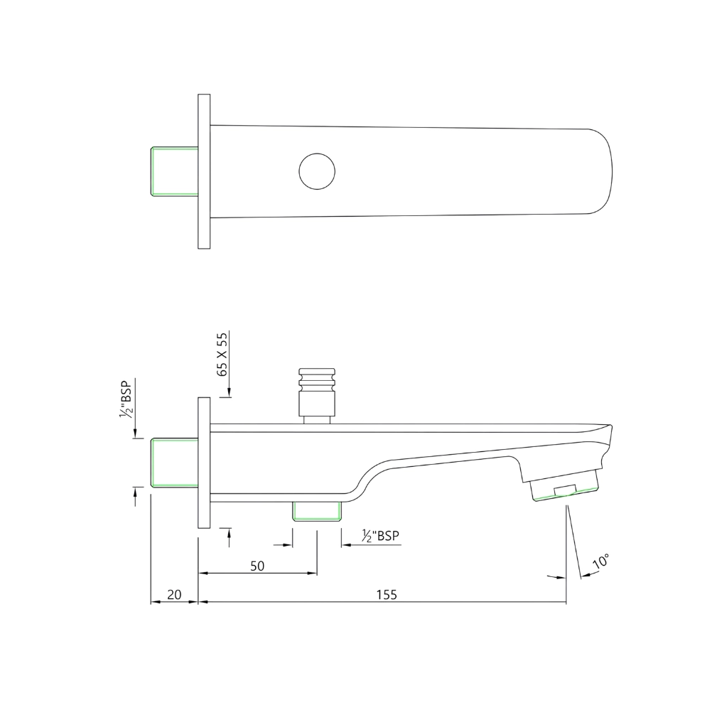 Essco (by Jaquar) 2in1 Bath Tub Spout with extra button for hand shower - Luxur Studio Kitchen & Bathroom Fittings