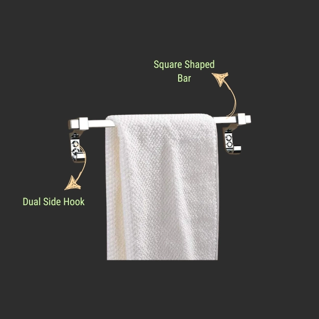 SS Towel Rod 24"(with dual side hook) - Luxur Studio Kitchen & Bathroom Fittings