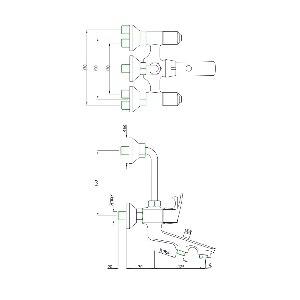 Essco (by Jaquar) Stella Series 3in1 Wall Mixer  - Luxur Studio Kitchen & Bathroom Fittings