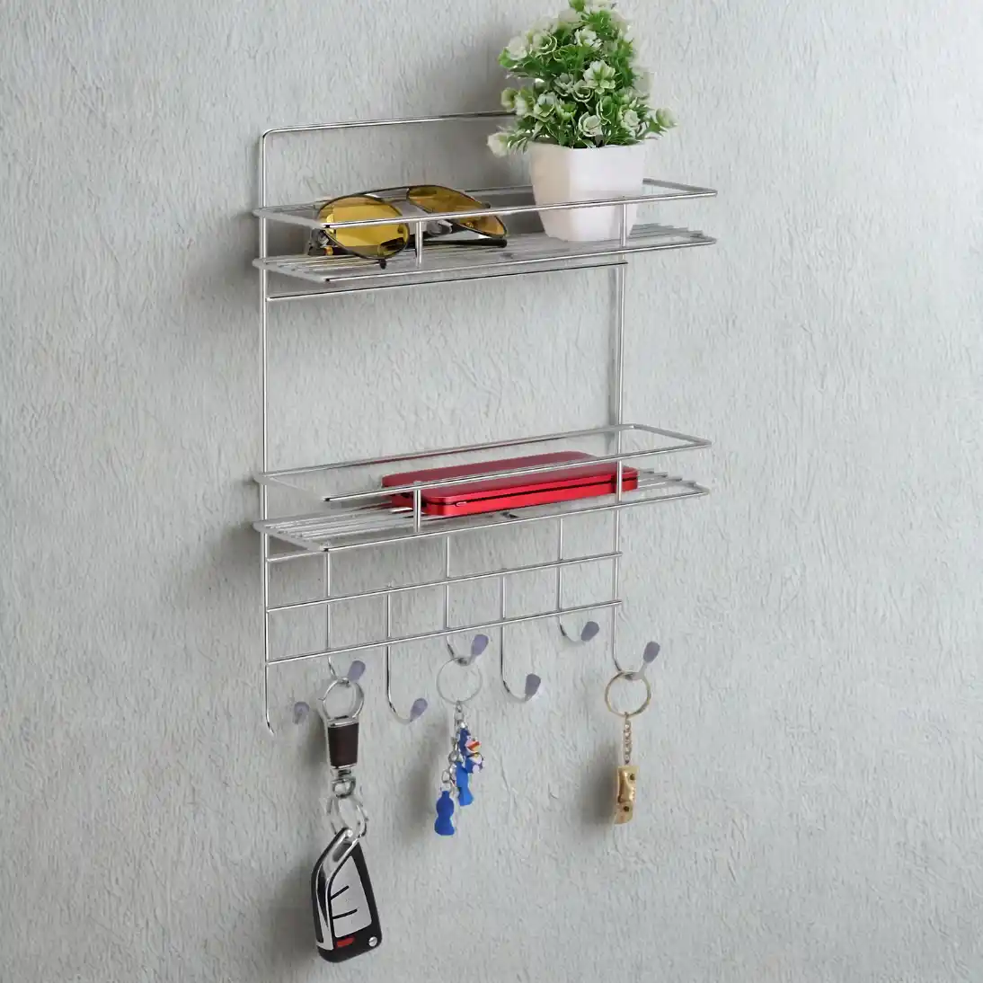 Stainless Steel Key Holder with Dual Shelf - Luxur Studio Kitchen & Bathroom Fittings
