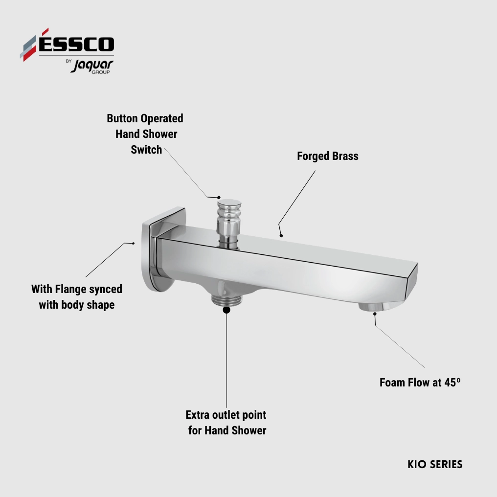 Essco (by Jaquar) 2in1 Bath Tub Spout with extra button for hand shower - Luxur Studio Kitchen & Bathroom Fittings