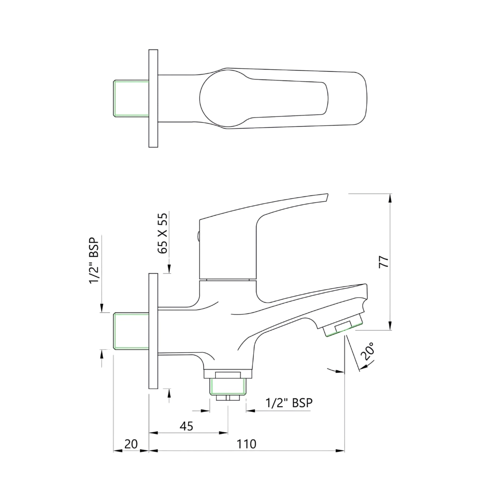 Essco (by Jaquar) Stella Series 2in1 Wall Tap / Bib Cock - Luxur Studio Kitchen & Bathroom Fittings