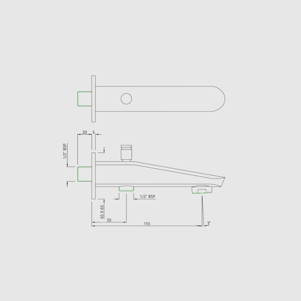 Essco (by Jaquar) 2in1 Bath Tub Spout with extra button for hand shower - Luxur Studio Kitchen & Bathroom Fittings